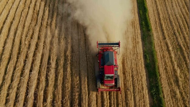 Combine harvester working in a wheat field