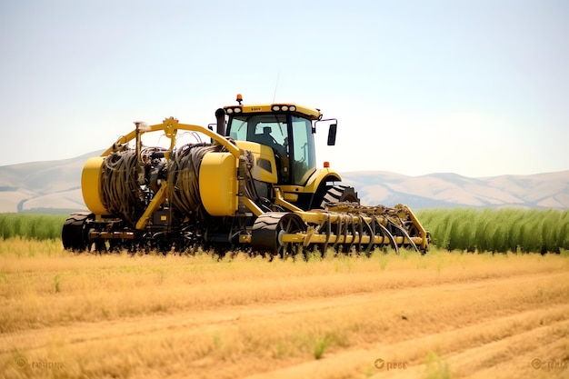 Combine harvester working in a wheat field