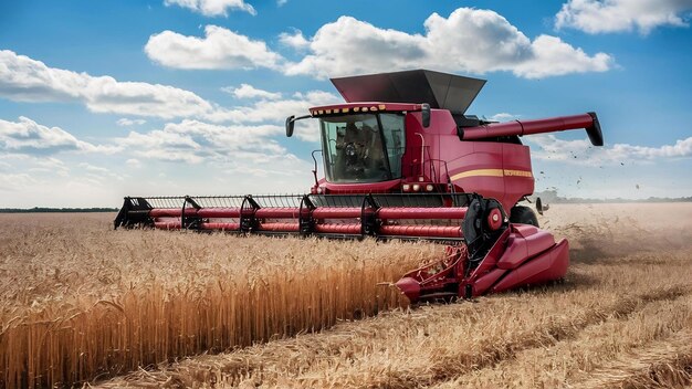 Combine harvester working in the wheat field