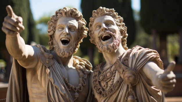 Comedy statues in the park of Versailles Palace France Fun and humor