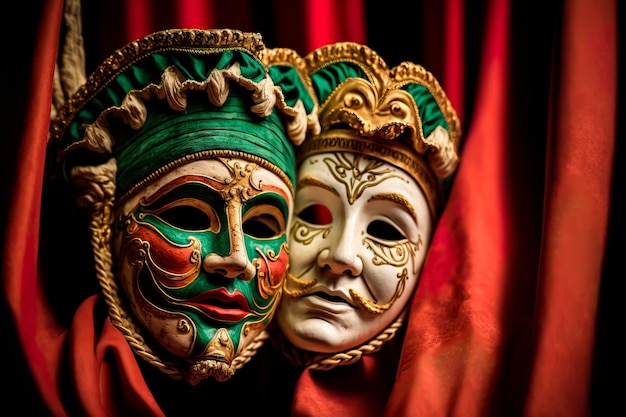 Comedy and Tragedy theatrical venetian mask Generative AI