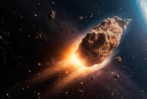 Comet or asteroid meteor falling to planet Earth