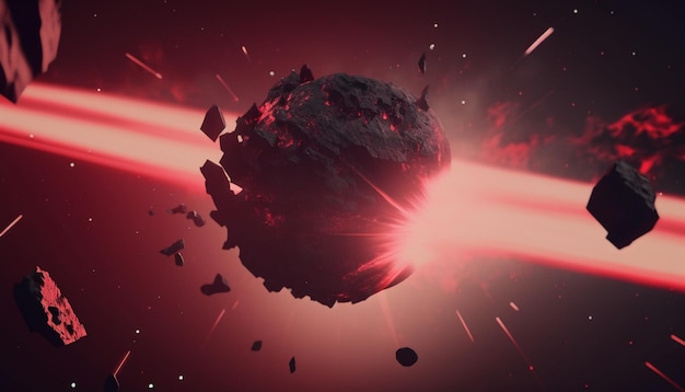 Comet flash laser burning and exploding asteroids from the space Generative AI