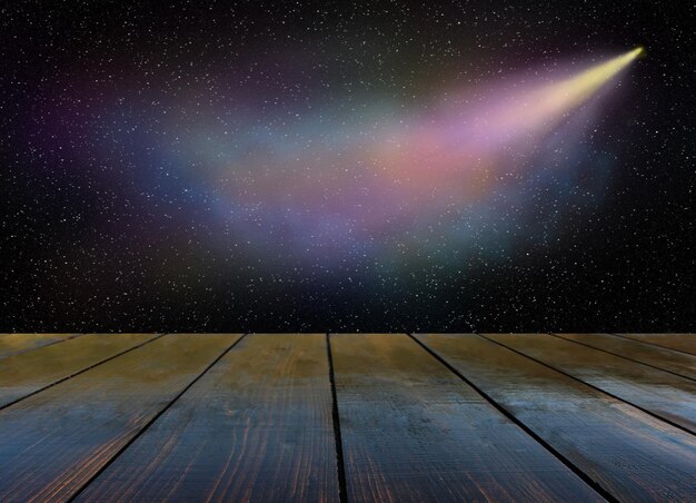 Comet flies in the darkness of outer space