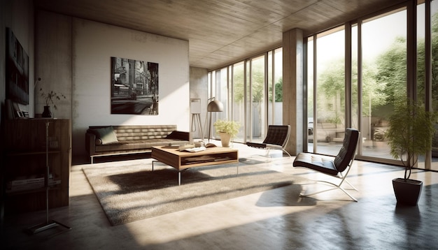 Comfortabele elegantie in moderne huiskamer met luxe inrichting en ontspanning gegenereerd door kunstmatige intelligentie