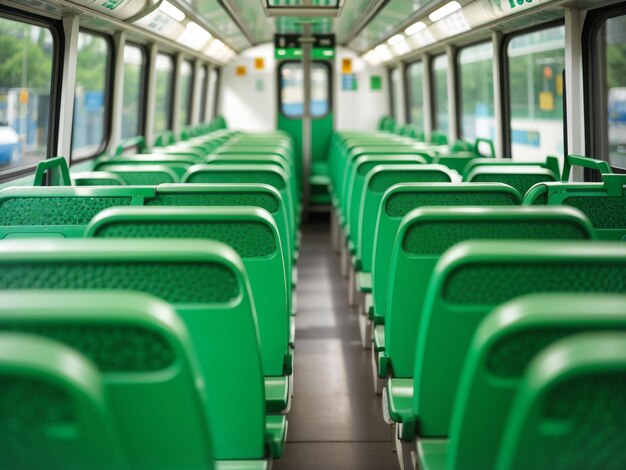 Foto comfortabele groene stoelen in het openbaar vervoer