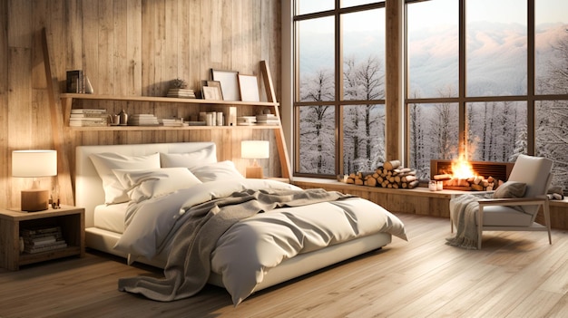 Comfortabele moderne slaapkamer met elegante decoratie en gezellig