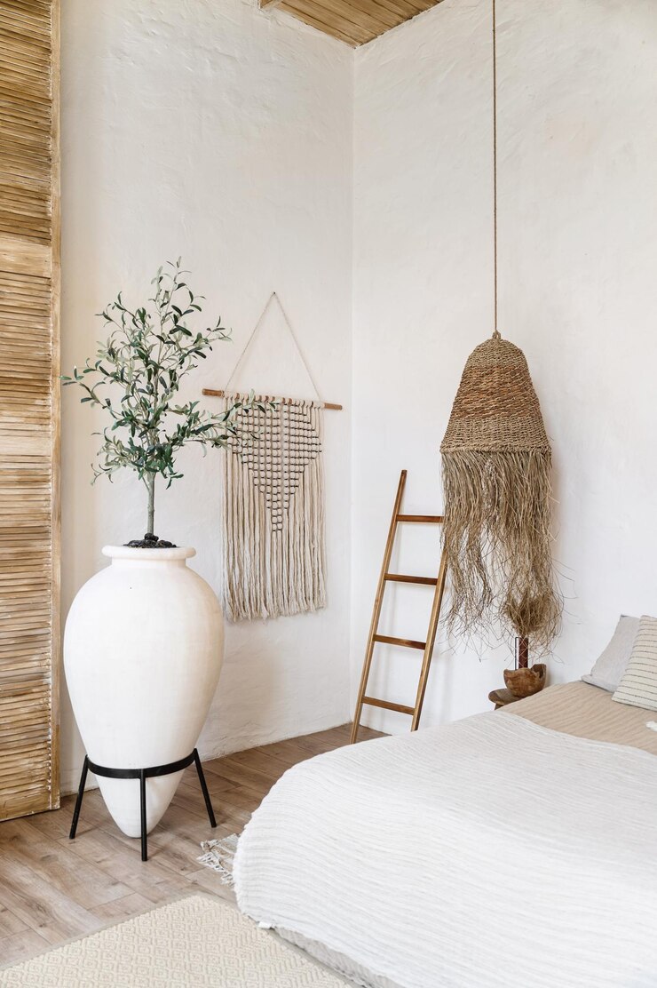 Comfortable bed covering cotton textile in white bedroom
