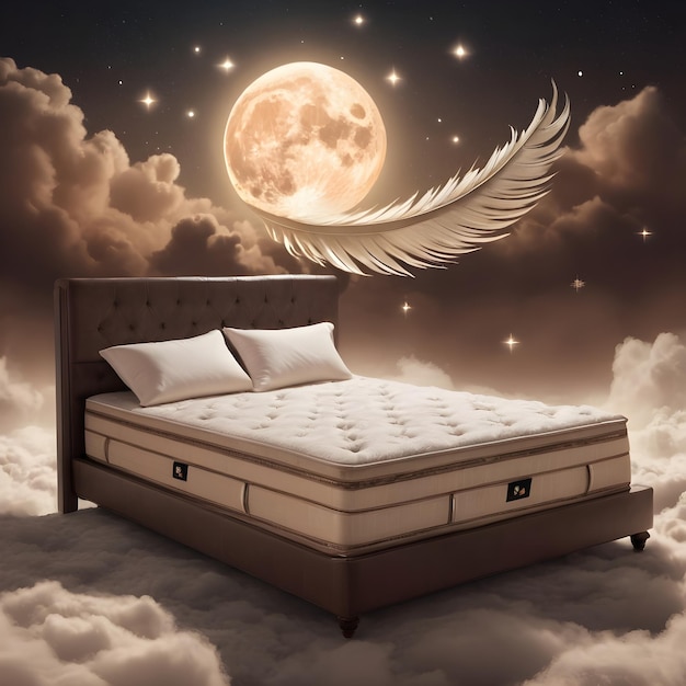 Comfortable bed with the moon and stars in the sky