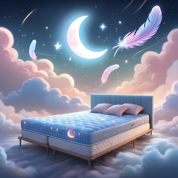 Comfortable bed with the moon and stars in the sky