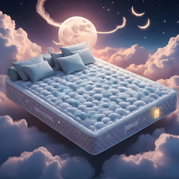 Comfortable bed with the moon and stars in the sky