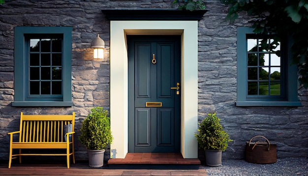 Photo comfortable front door of house in stylish modern cottage generative ai