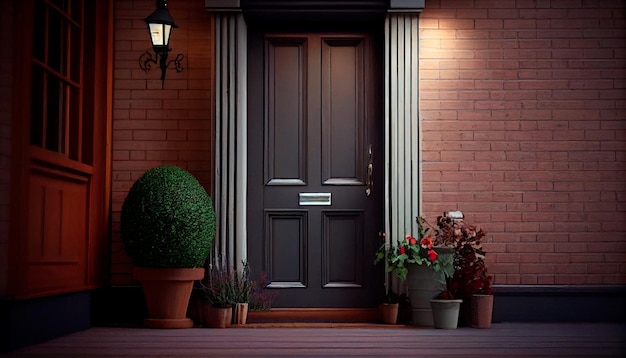 Фото Удобная входная дверь дома в стильном современном коттедже generative ai