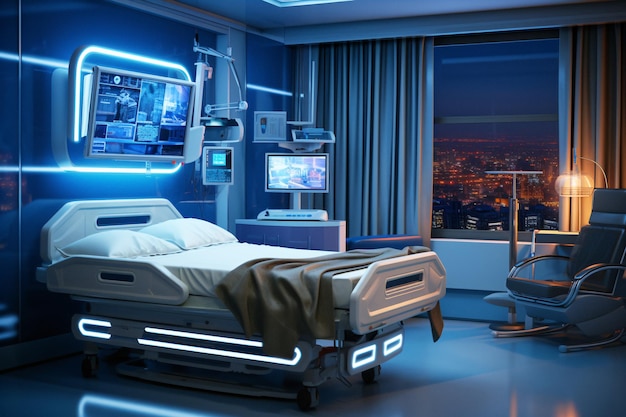 환자가 긴장을 풀 수 있도록 TV가 있는 편안한 병실 Generative AI