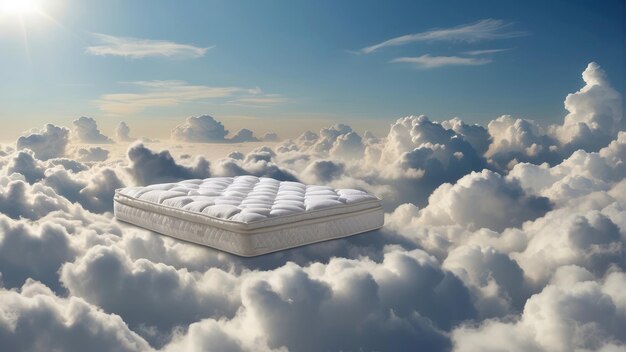 Photo comfortable mattress floating on a cloudy sky