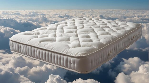 Photo comfortable mattress floating on a cloudy sky