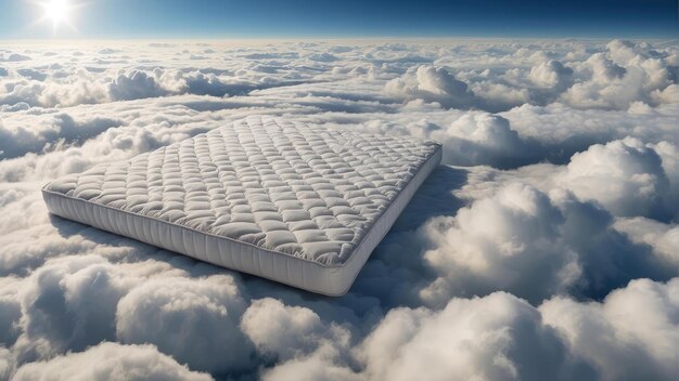 Photo comfortable mattress floating on a cloudy sky