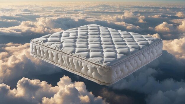 Photo comfortable mattress floating on a cloudy sky