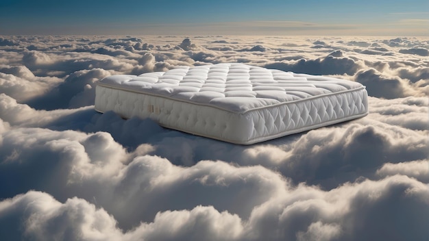 Photo comfortable mattress floating on a cloudy sky