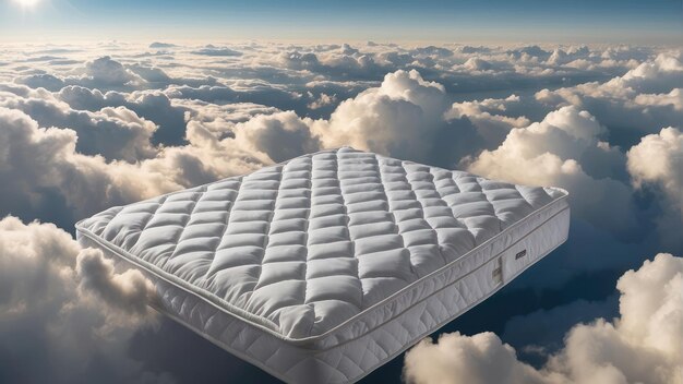 Photo comfortable mattress floating on a cloudy sky