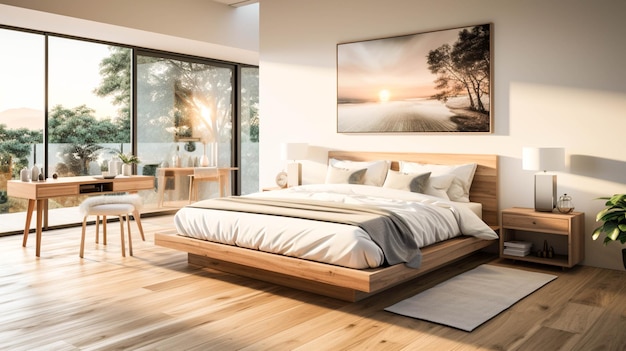 Comfortable modern bedroom with elegant decoration and cozy