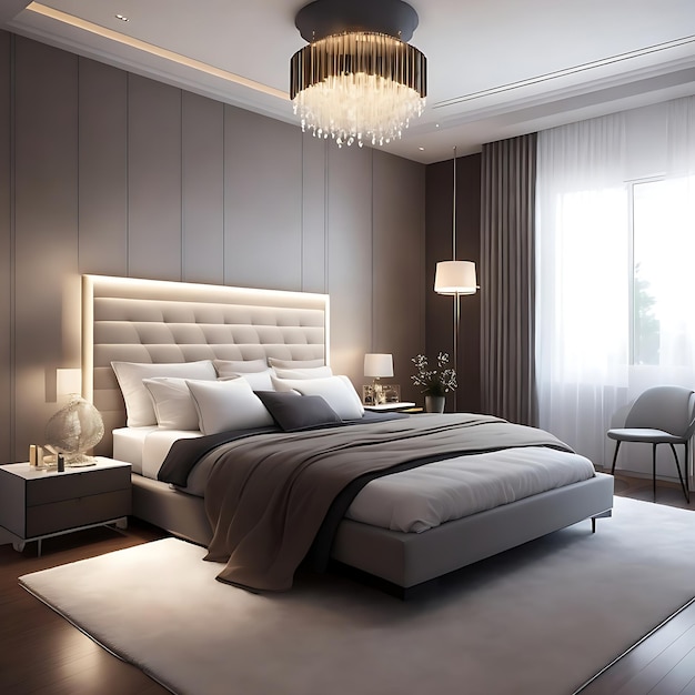 comfortable modern bedroom with elegant decoration and lighting