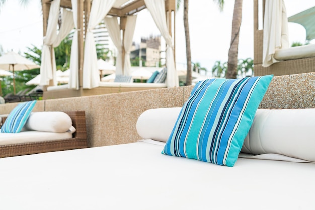 Comfortable pillow on pavilion near beach