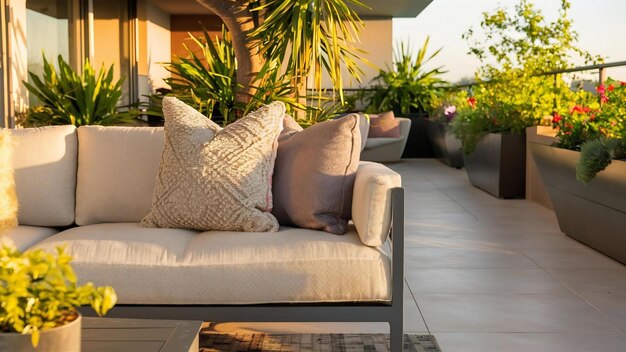 Comfortable pillow on sofa decoration outdoor balcony