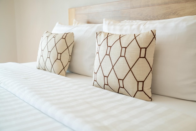 Comfortable pillows decorate on bed