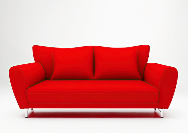 Comfortable red home sofa white on a white background