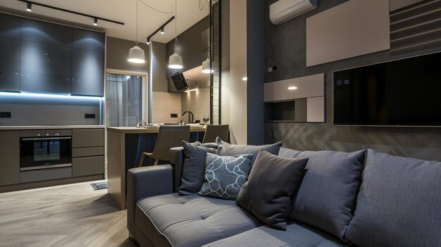 아파트에서 편안한 소파와 현대적인 부 Generative Ai