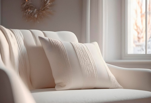 Фото Удобный диван с подушками в комнате вблизи дизайн интерьера