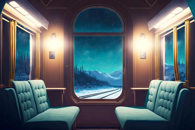 Comfortable soft coupe in Polar Express Train with two sofas