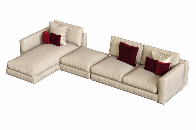 写真 白い背景に隔離された快適な柔らかいソファー インテリア家具 3dイラスト cgレンダー