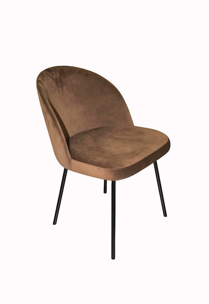 Удобное велюровое коричневое кресло на белом фоне. Элемент интерьера
