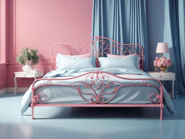 Comfortable Vintage Iron Bed Frame in Lovely Pink