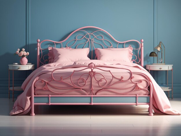 Comfortable Vintage Iron Bed Frame in Lovely Pink