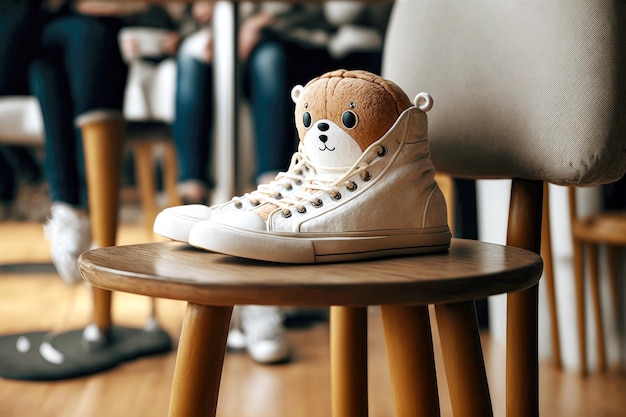 Photo comfortable white lowheeled cute sneakers character seat in cafe