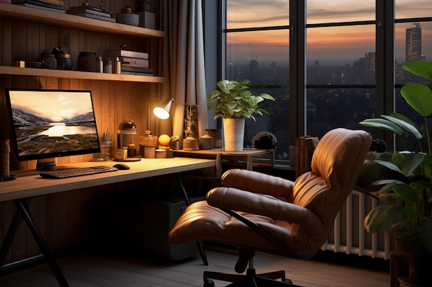 Comfortable working place at home home office 3d render2