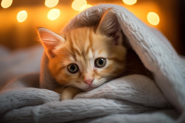 A comfortably adorable orange kitten