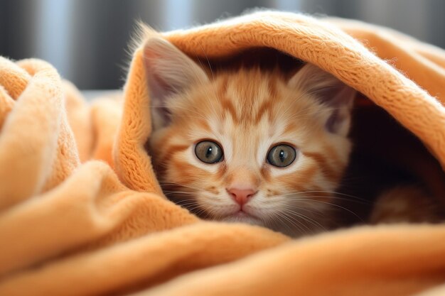 A comfortably adorable orange kitten