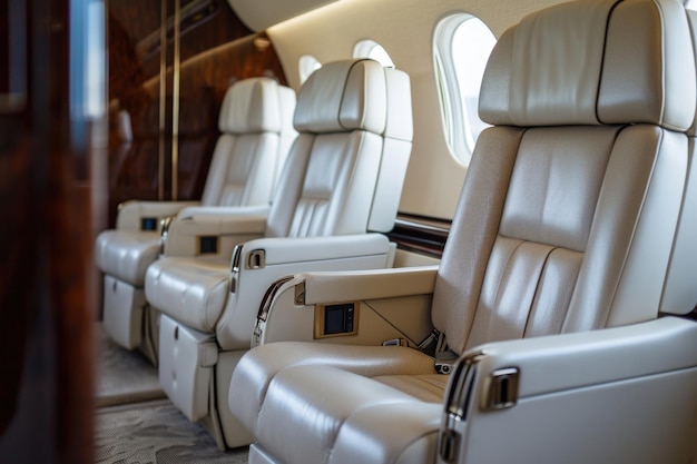 Comfortible chairs in a modern business jet aircraft