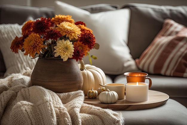 A comforting autumn theme evoking a sense of warmth and coziness during colder weather An arrangemen