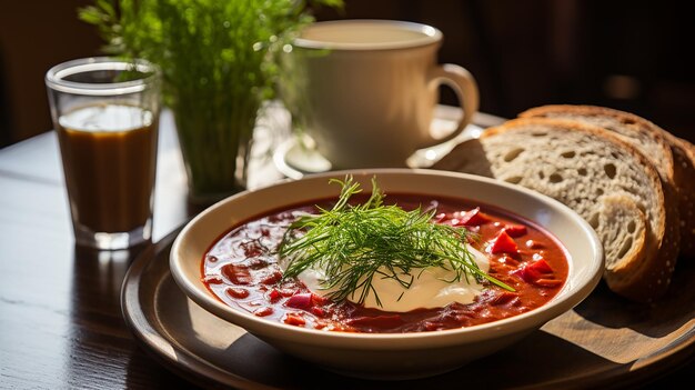 Comforting Bowl of Borscht in a Cozy Cafe