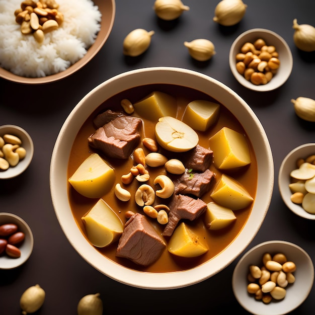 a comforting Massaman curry with tender chunks of beef potatoes and roasted peanuts in a flavorful