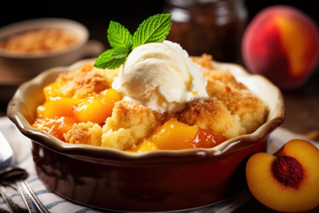 Photo comforting peach cobbler generate ai