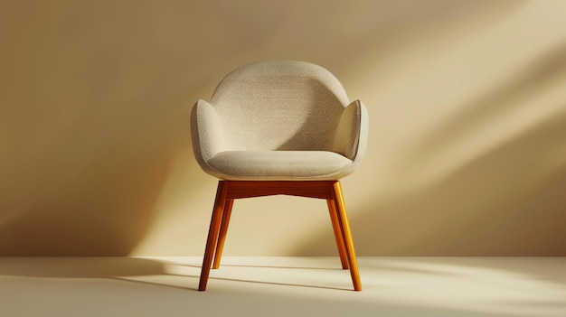 Photo comfy beige armchair with wooden legs the chair is placed in a warm sunny room the background is a soft neutral color