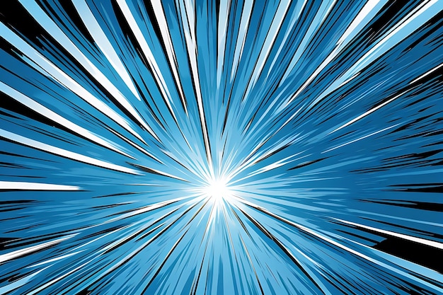 Comic abstract blue background with radial rays and halftone