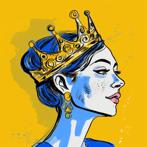 Comic Art Portrait Of Woman In Crown And Earrings