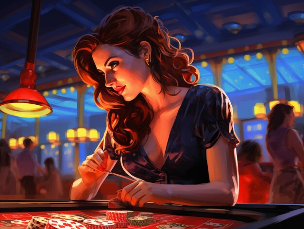 Photo comic art of woman in the casino